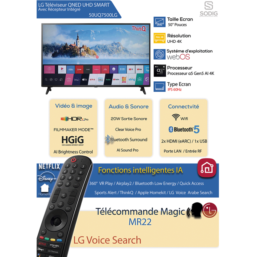Tv LG UQ7500 | 50 Pouces - 4K UHD - Smart Web Os - Garantie 2 Ans