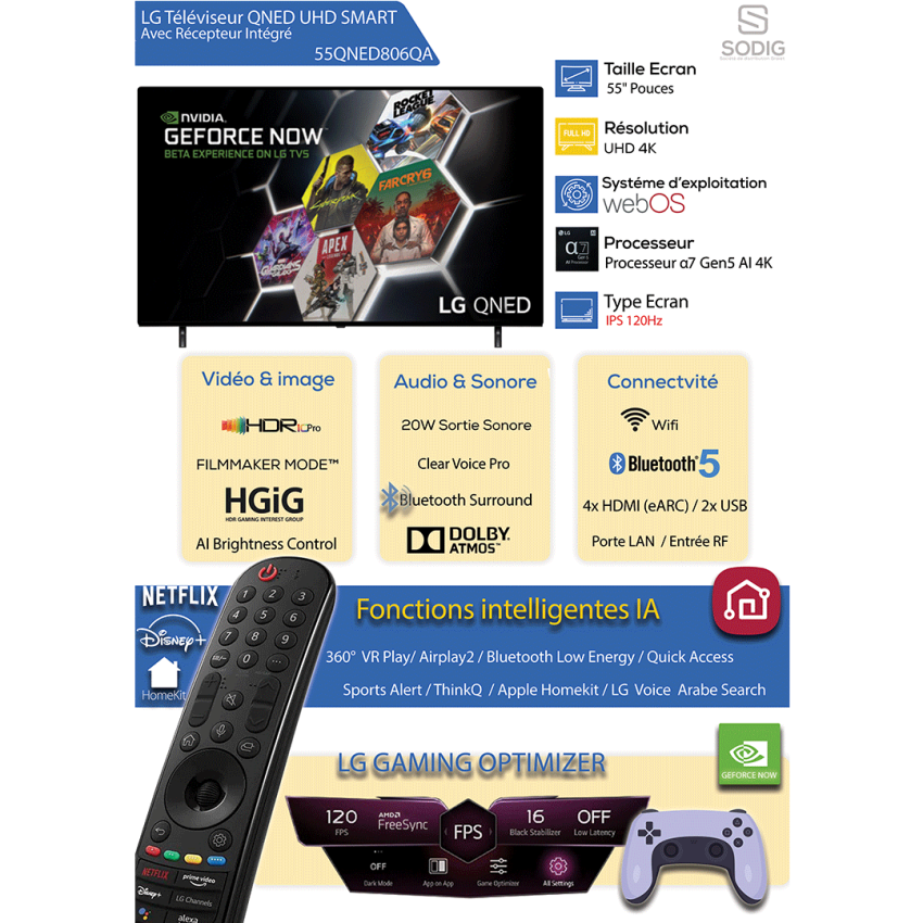 Tv LG QNED 806QA | 55 Pouces -  4K UHD - Smart Web Os - Garantie 2 Ans