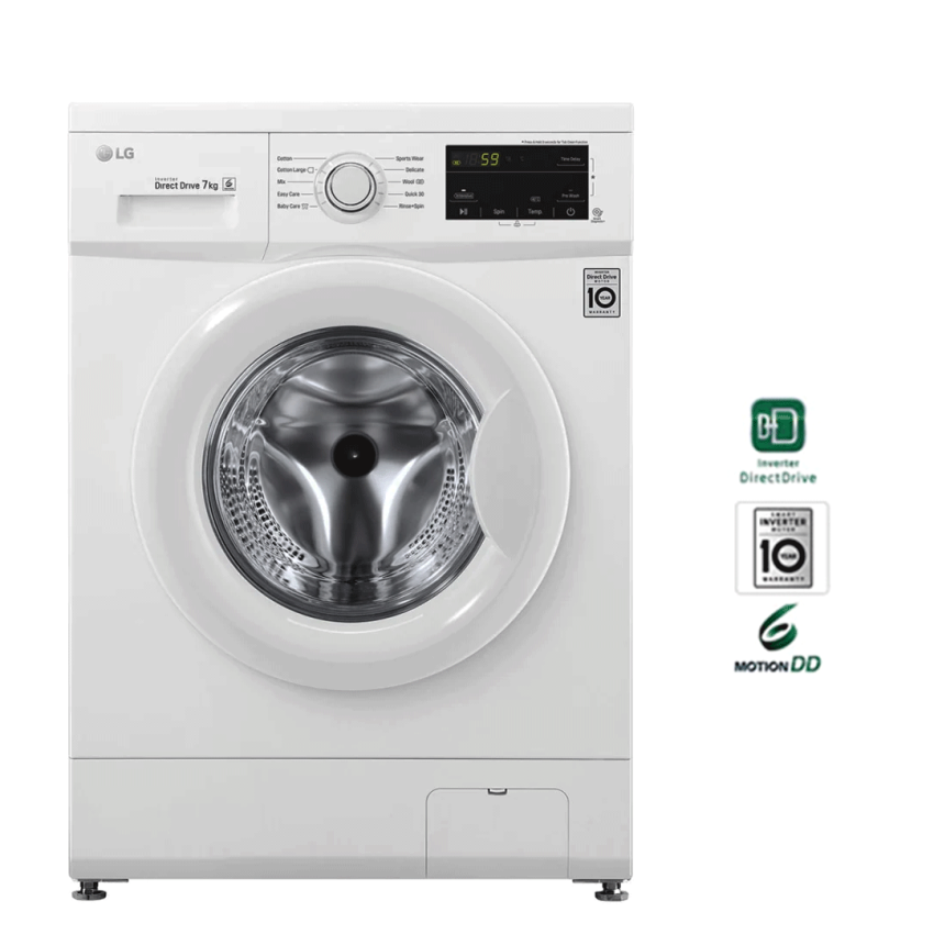 Lave-linge frontal LG 7 kg | Moteur Inverter - FH2J3QDNG0P - Blanc Hublot 